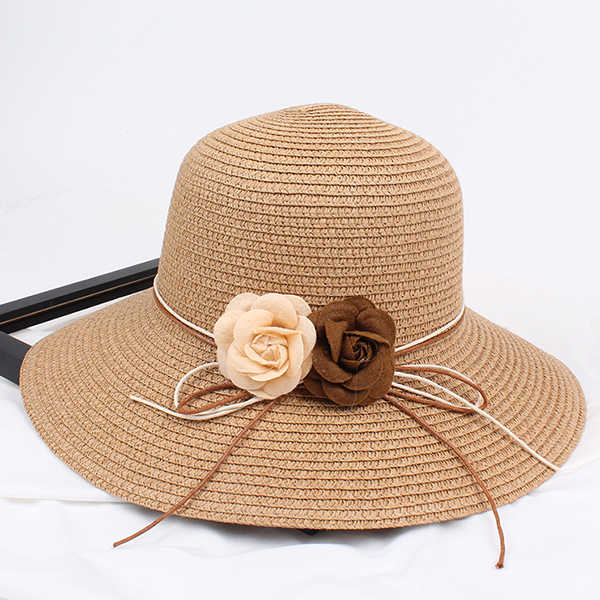 Women-Folding-Woven-Wide-Brimmed-Bucket-Hat-Outdoor-Bandage-Beach-Dress-Visor-With-Bowknot-1266954