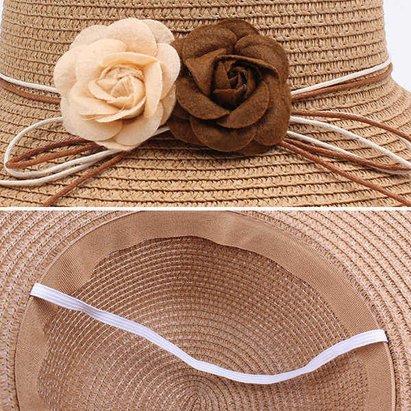 Women-Folding-Woven-Wide-Brimmed-Bucket-Hat-Outdoor-Bandage-Beach-Dress-Visor-With-Bowknot-1266954