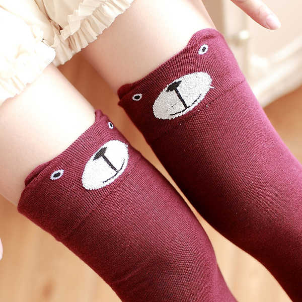 Women-Girls-Cartoon-Animal-Cotton-Stocking-Kawaii-Cat-Bear-Over-Kneed-High-Tight-Socks-1093822