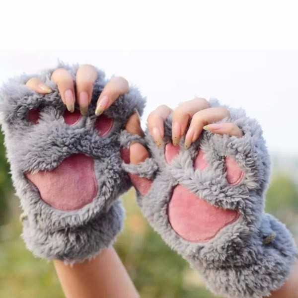 Women-Girls-Fluffy-Plush-Bear-Cat-Paw-Fingerless-Gloves--Paw-Glove-Winter-Warm-Mittens-1111520