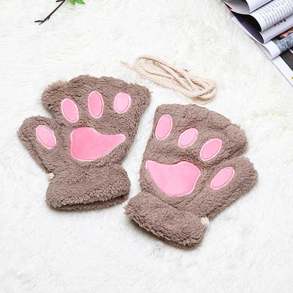 Women-Girls-Fluffy-Plush-Bear-Cat-Paw-Fingerless-Gloves--Paw-Glove-Winter-Warm-Mittens-1111520