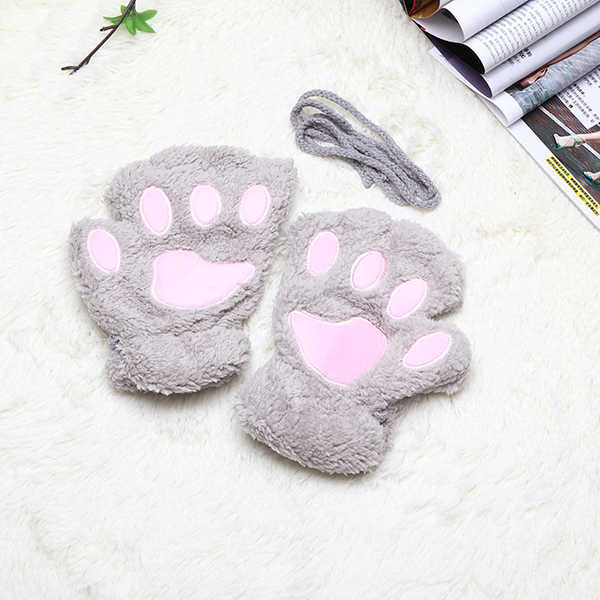 Women-Girls-Fluffy-Plush-Bear-Cat-Paw-Fingerless-Gloves--Paw-Glove-Winter-Warm-Mittens-1111520