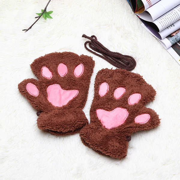 Women-Girls-Fluffy-Plush-Bear-Cat-Paw-Fingerless-Gloves--Paw-Glove-Winter-Warm-Mittens-1111520