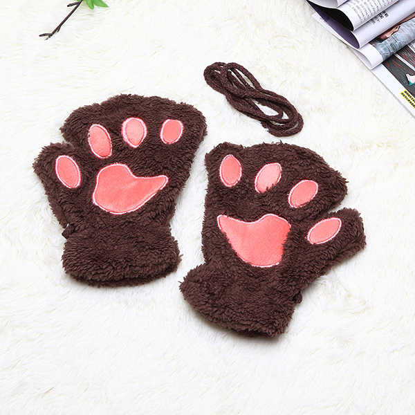 Women-Girls-Fluffy-Plush-Bear-Cat-Paw-Fingerless-Gloves--Paw-Glove-Winter-Warm-Mittens-1111520