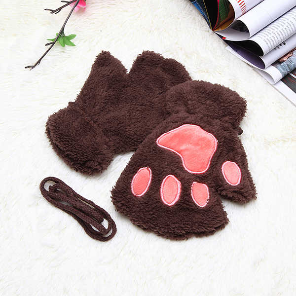 Women-Girls-Fluffy-Plush-Bear-Cat-Paw-Fingerless-Gloves--Paw-Glove-Winter-Warm-Mittens-1111520