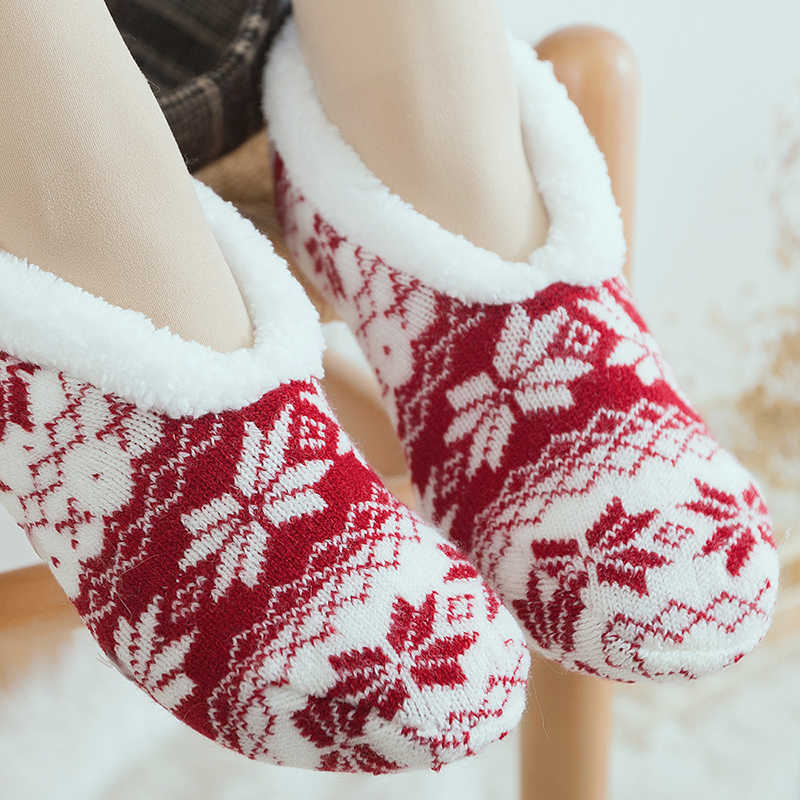 Women-Girls-Winter-Chiristmas-Plus-Velvet-Thick-Boat-Socks-Home-Jacquard-Anti-Slip-Bottom-Yoga-Socks-1376293