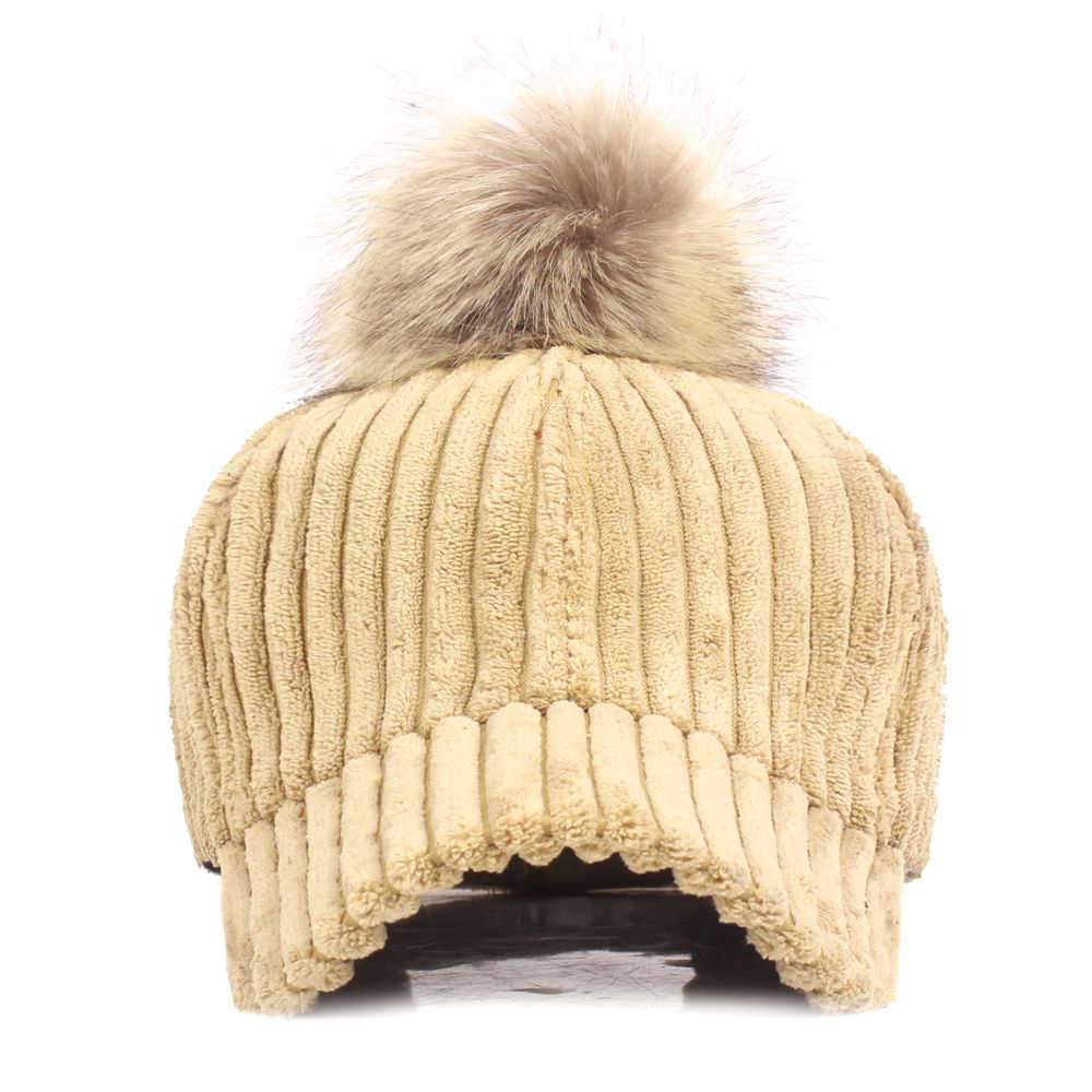 Women-Girls-Winter-Corduroy-Thick-Strip-Pompom-Outdoor-Sports-Baseball-Peaked-Cap-1349738