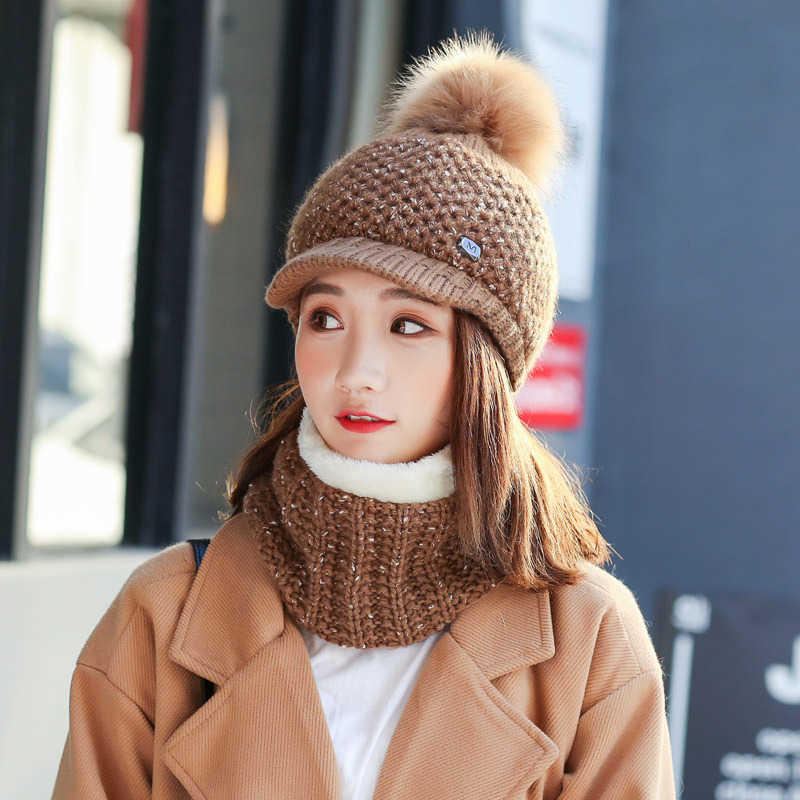 Women-Girls-Winter-Wool-Knit-Peaked-Hat-Beret-Plus-Neck-Warmer-Casual-Outdoor-Cycling-Cap-1369864