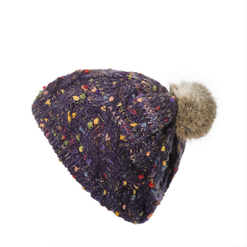 Women-Handmade-Jacquard-Mixed-Color-Rabbit-Hair-Ball-Knitted-Hat-Warm-Casual-Knit-Beanie-Cap-1374840