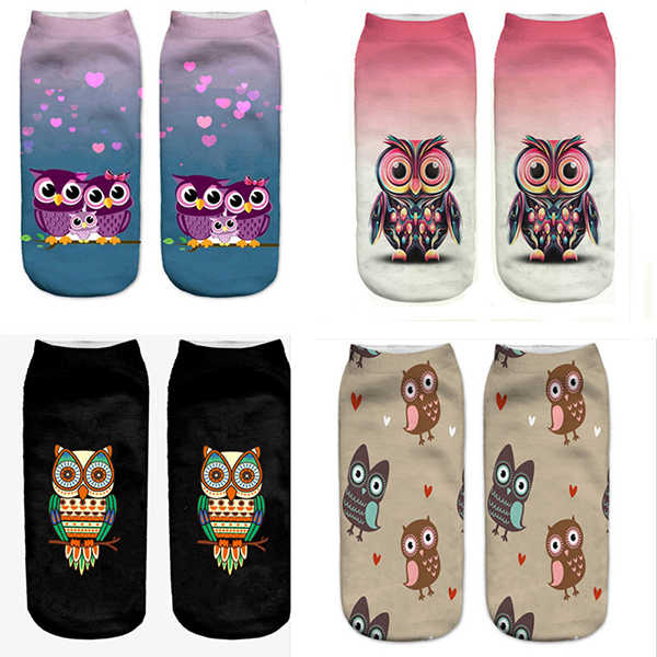 Women-Harajuku-3D-Owl-Animal-Print-Socks-Good-Stretch-Breathable-Low-Cut-Ankle-Socks-1214755