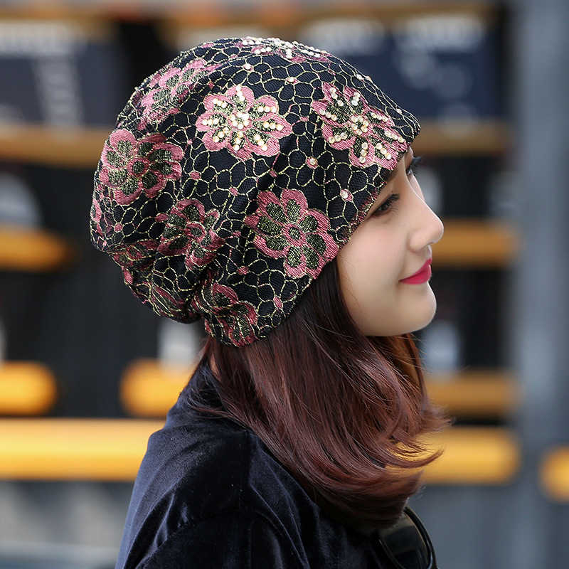 Women-Lace-Flower-Rhinestone-Breathable-Skullies-Beanie-Caps-Casual-Eastic-Adjustable-Soft-Hat-1258029