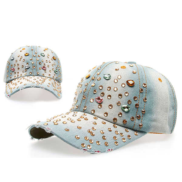 Women-Ladies-Casual-Outdoor-Sport-Hat-Bling-Spot-Drill-Cowboy-Baseball-Peaked-Cap-1045749