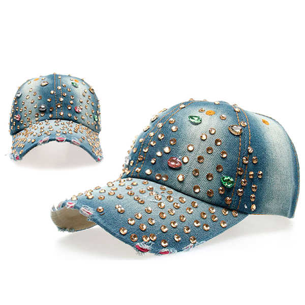 Women-Ladies-Casual-Outdoor-Sport-Hat-Bling-Spot-Drill-Cowboy-Baseball-Peaked-Cap-1045749