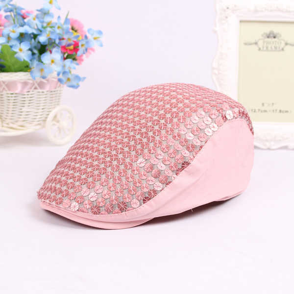 Women-Ladies-Cotton-Flickering-Sequin-Embroidery-Cap-Metal-Button-Beret-Hat-1068014