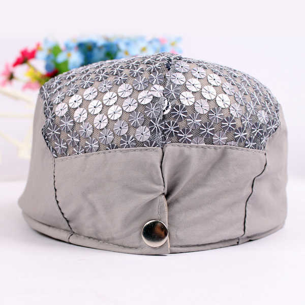 Women-Ladies-Cotton-Flickering-Sequin-Embroidery-Cap-Metal-Button-Beret-Hat-1068014