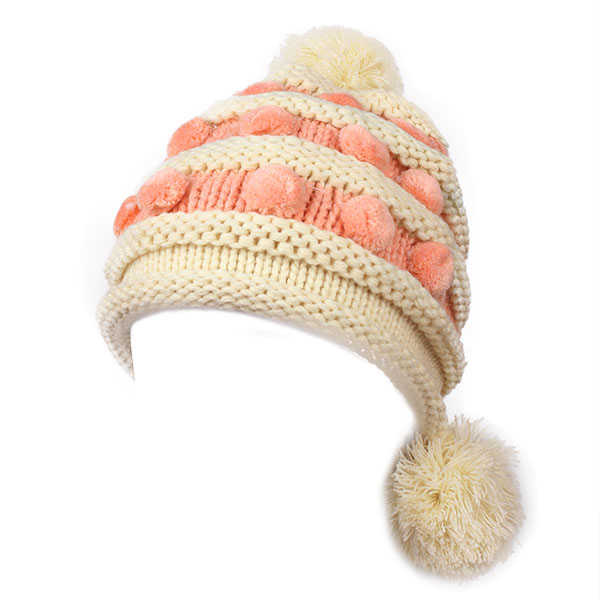 Women-Ladies-Crochet-Knitted-Big-Ball-Mixed-Color-Ear-Muff-Beanie-Cap-Earflap-Winter-Hat-1015809