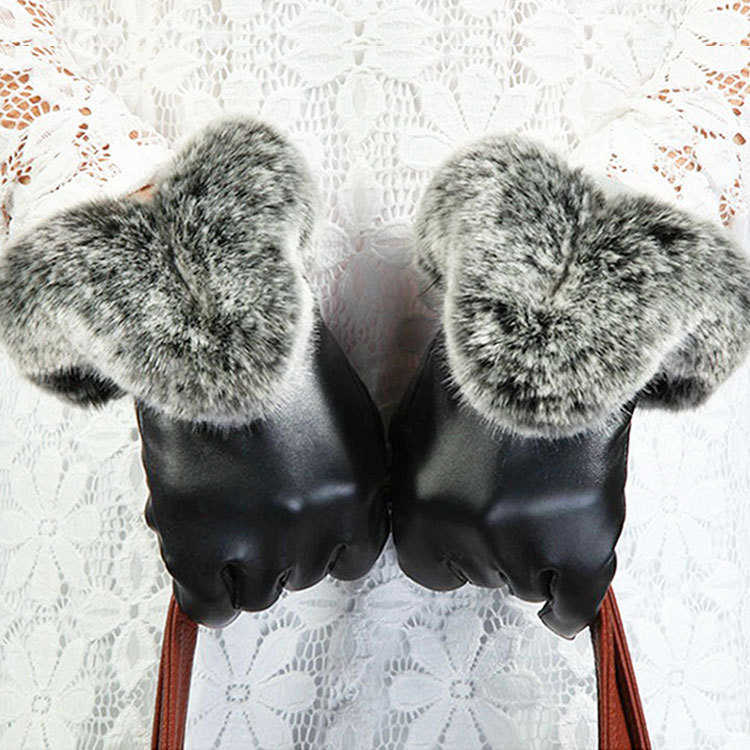 Women-Ladies-Rabbit-Fur-Artificial-Leather-Screen-Touch-Windproof-Gloves-Dacron-Linen-Mittens-1014460