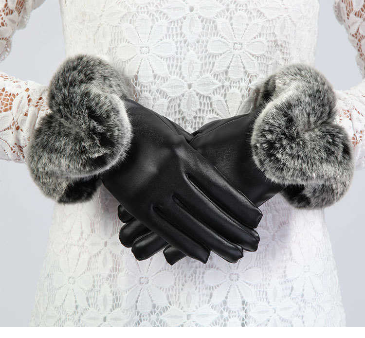 Women-Ladies-Rabbit-Fur-Artificial-Leather-Screen-Touch-Windproof-Gloves-Dacron-Linen-Mittens-1014460