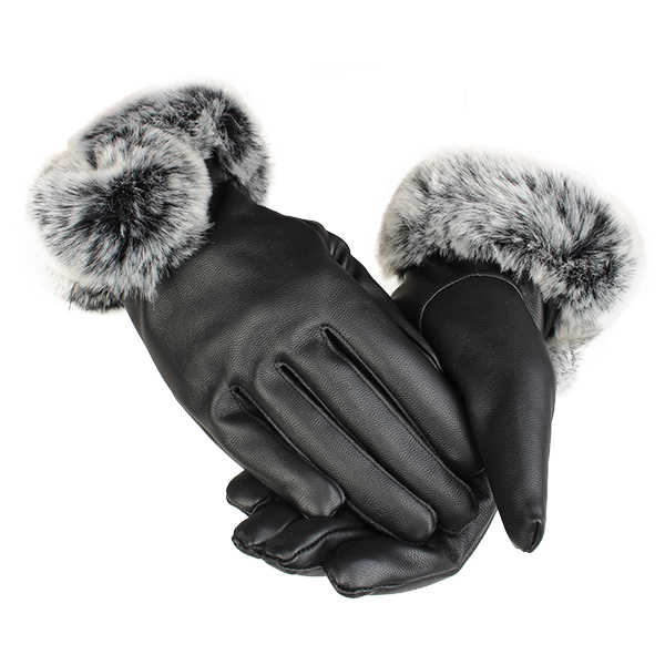 Women-Ladies-Rabbit-Fur-Artificial-Leather-Screen-Touch-Windproof-Gloves-Dacron-Linen-Mittens-1014460