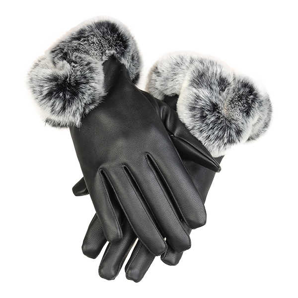 Women-Ladies-Rabbit-Fur-Artificial-Leather-Screen-Touch-Windproof-Gloves-Dacron-Linen-Mittens-1014460