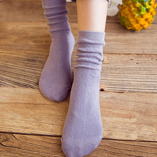 Women-Ladies-Solid-Cotton-Middle-Socks-Casual-Soft-Breathable-Sock-1176902