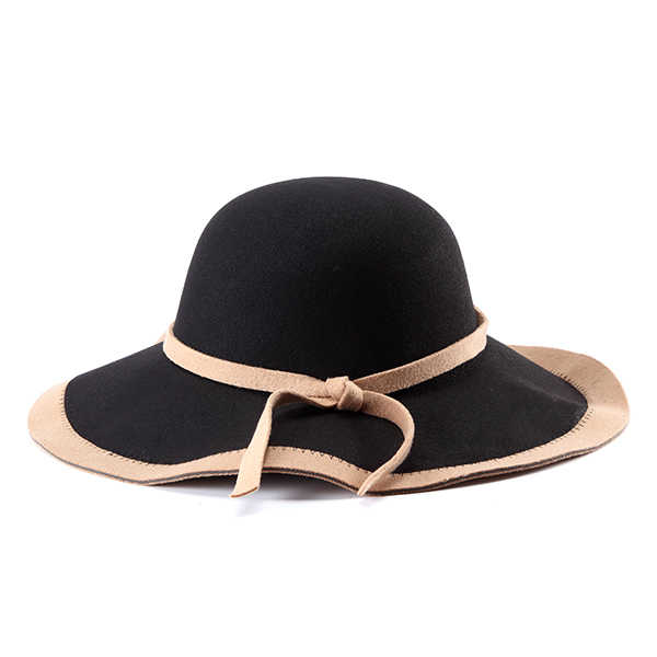 Women-Ladies-Vintage-Wool-Felt-Flat-Wide-Brim-Top-Cap-Bow-Band-Jazz-Hat-1101341