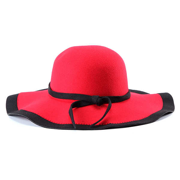 Women-Ladies-Vintage-Wool-Felt-Flat-Wide-Brim-Top-Cap-Bow-Band-Jazz-Hat-1101341