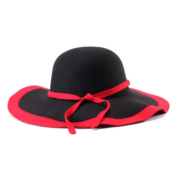 Women-Ladies-Vintage-Wool-Felt-Flat-Wide-Brim-Top-Cap-Bow-Band-Jazz-Hat-1101341