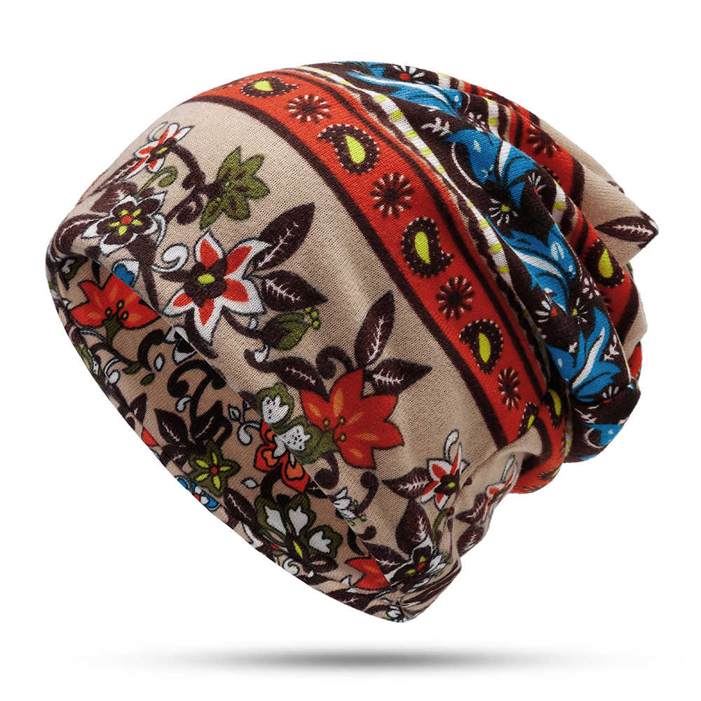 Women-Muslin-Ethnic-Multi-purpose-Plus-Velvet-Double-Layers-Beanie-Hat-Scarf-Earmuffs-Print-Skullcap-1378427