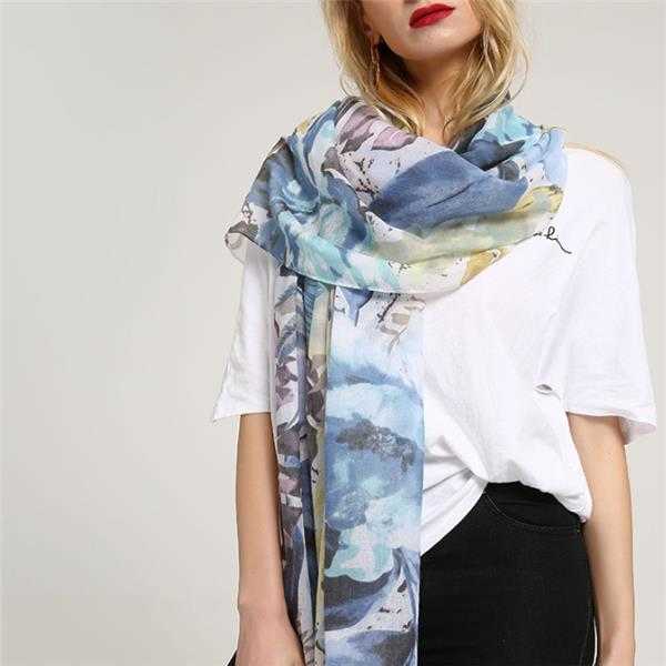 Women-Noble-Linen-Lightweight-Sunflower-Abstract-Painting-Scarf-Summer-Breathable-Flower-Shawl-1274850