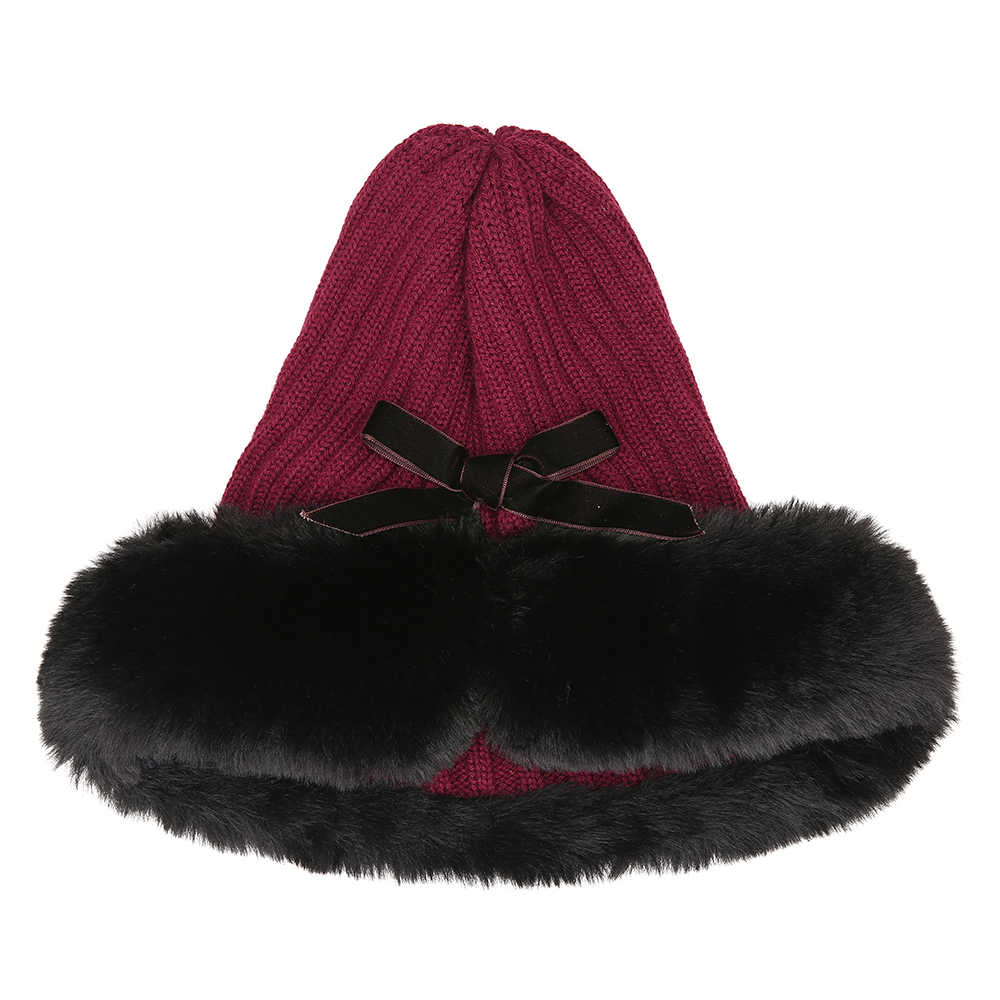 Women-Outdoor-Cold-Proof-Thickening-Artificial-Rabbit-Fur-Knit-Hat-Tapered-Beanie-Cap-1375358