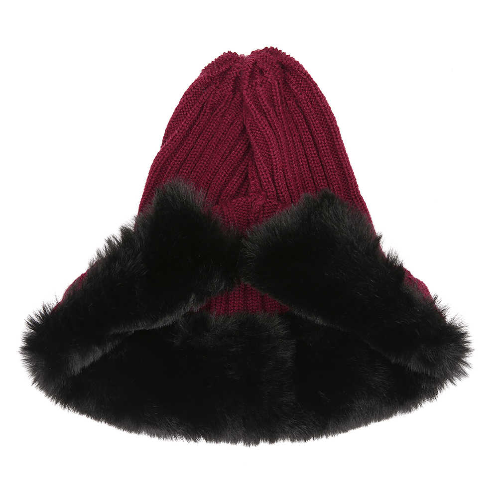 Women-Outdoor-Cold-Proof-Thickening-Artificial-Rabbit-Fur-Knit-Hat-Tapered-Beanie-Cap-1375358