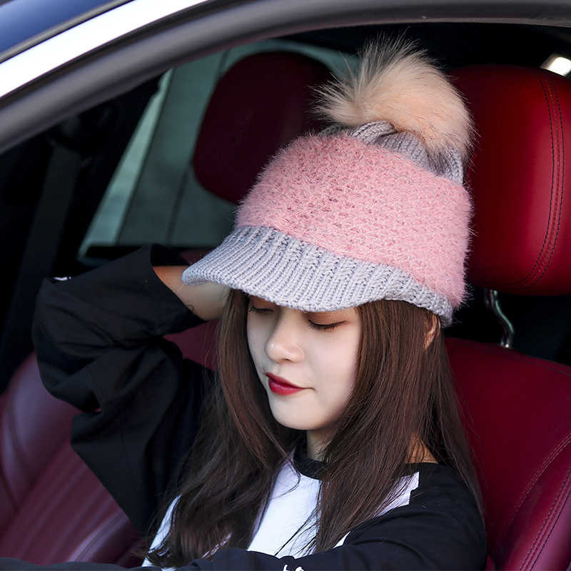 Women-Outdoor-Fashion-Thickened-Warm-Knitted-Hat-Casual-Knit-Visor-Cap-1366786