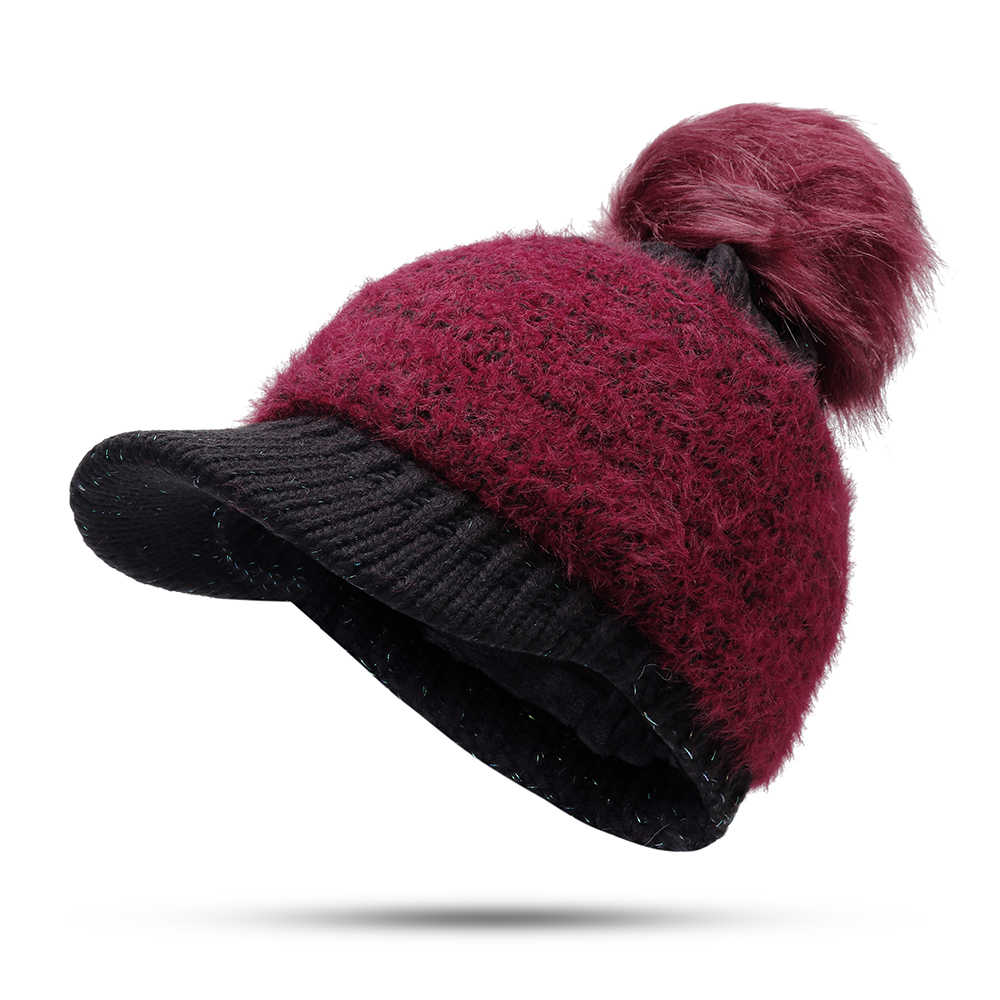 Women-Outdoor-Fashion-Thickened-Warm-Knitted-Hat-Casual-Knit-Visor-Cap-1366786