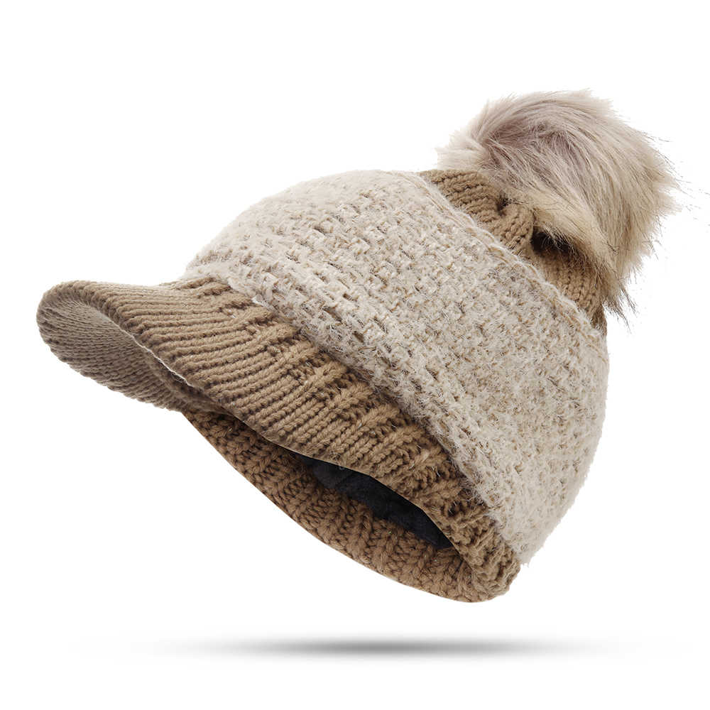 Women-Outdoor-Fashion-Thickened-Warm-Knitted-Hat-Casual-Knit-Visor-Cap-1366786