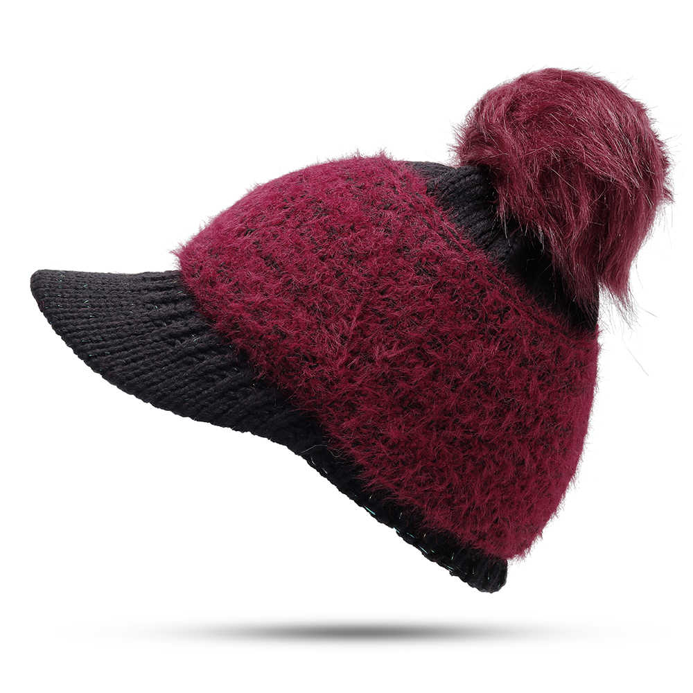 Women-Outdoor-Fashion-Thickened-Warm-Knitted-Hat-Casual-Knit-Visor-Cap-1366786