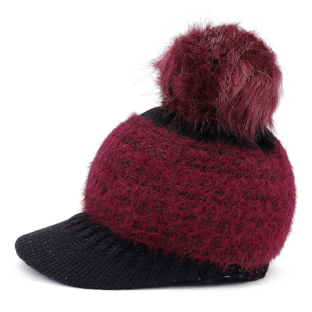 Women-Outdoor-Fashion-Thickened-Warm-Knitted-Hat-Casual-Knit-Visor-Cap-1366786