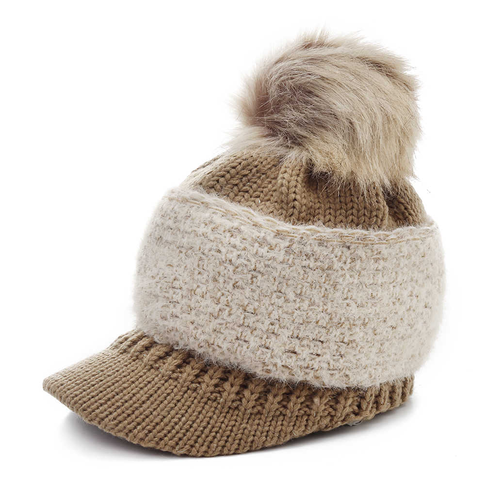 Women-Outdoor-Fashion-Thickened-Warm-Knitted-Hat-Casual-Knit-Visor-Cap-1366786