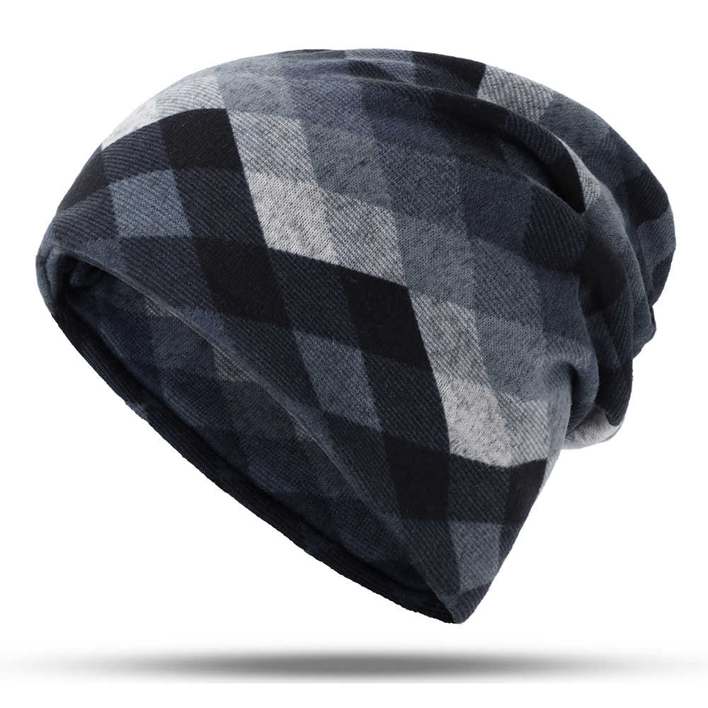 Women-Plaid-Slouchy-Ponytail-Beanie-Caps-Scarf-Outdoor-Messy-High-Bun-Skullcap-1398544