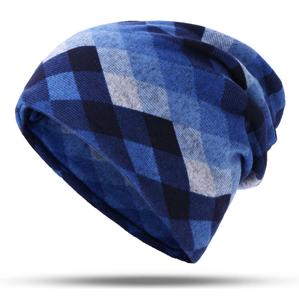 Women-Plaid-Slouchy-Ponytail-Beanie-Caps-Scarf-Outdoor-Messy-High-Bun-Skullcap-1398544