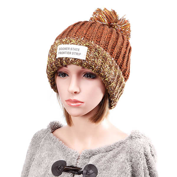 Women-Plush-Lining-Wool-Ball-Knitting-Mix-color-Hat-Winter-Warm-Ski-Braided-Crochet-Beanie-Cap-1117217