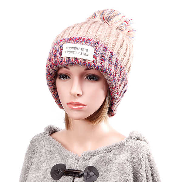 Women-Plush-Lining-Wool-Ball-Knitting-Mix-color-Hat-Winter-Warm-Ski-Braided-Crochet-Beanie-Cap-1117217