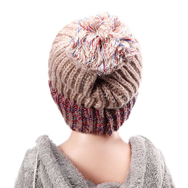 Women-Plush-Lining-Wool-Ball-Knitting-Mix-color-Hat-Winter-Warm-Ski-Braided-Crochet-Beanie-Cap-1117217