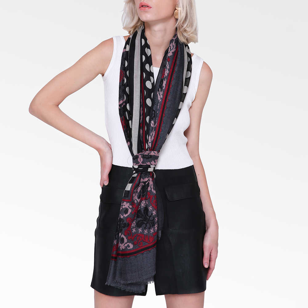 Women-Polka-Dot-Floral-Pattern-Fringe-Scarf-Elegant-Design-Shawl-1335720