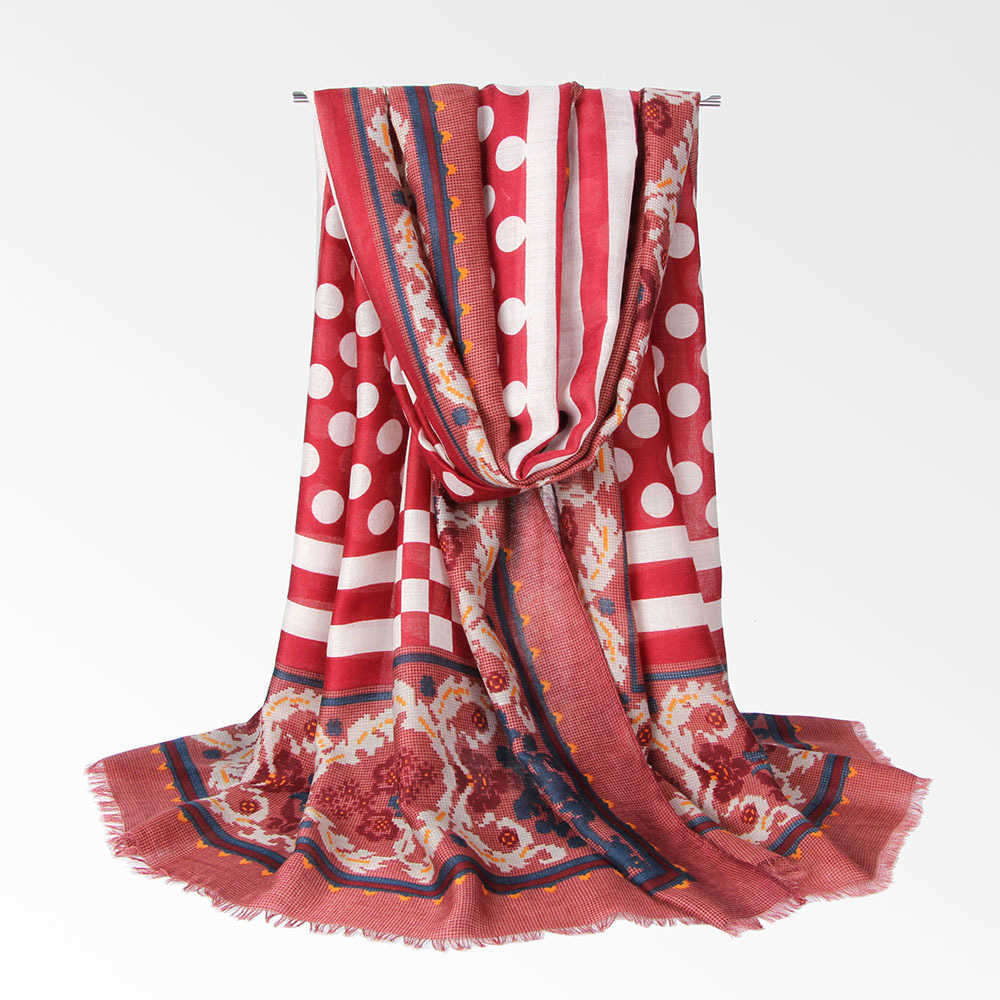 Women-Polka-Dot-Floral-Pattern-Fringe-Scarf-Elegant-Design-Shawl-1335720