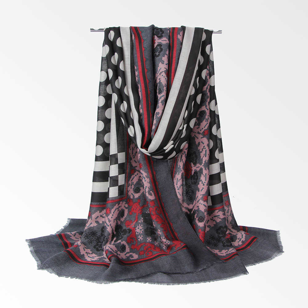 Women-Polka-Dot-Floral-Pattern-Fringe-Scarf-Elegant-Design-Shawl-1335720