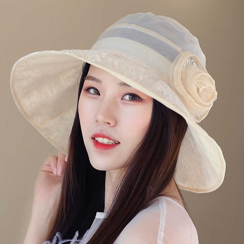 Women-Polyester-Floral-Transparent-Wide-Brimmed-Bucket-Hat-Sun-Protection-Fisherman-Cap-1433775