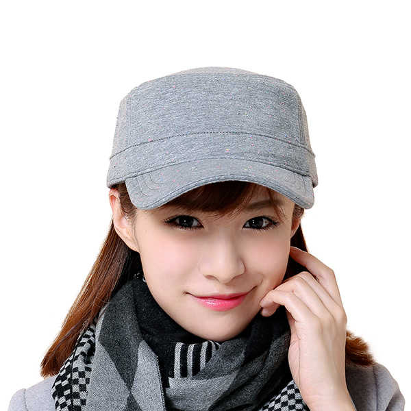 Women-Retro-Cotton-Flat-Top-Hat-Solid-Color-Casual-Army-Sunscreen-Baseball-Cap-Adjustable-1175301