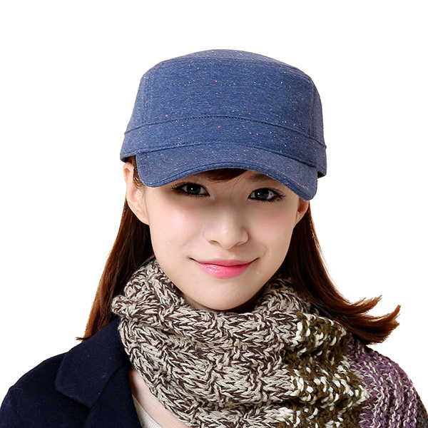 Women-Retro-Cotton-Flat-Top-Hat-Solid-Color-Casual-Army-Sunscreen-Baseball-Cap-Adjustable-1175301