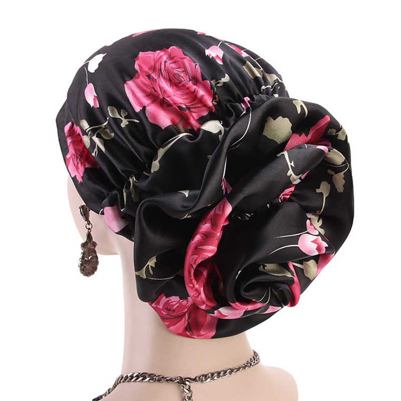 Women-Satin-Ethnic-Floral-Turban-Hat-Outdoor-Print-Breathable-Chemo-Caps-1397446